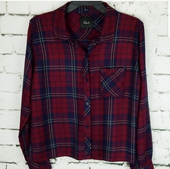 Rails Tops - Rails Cropped Plaid Button Down Flannel Large